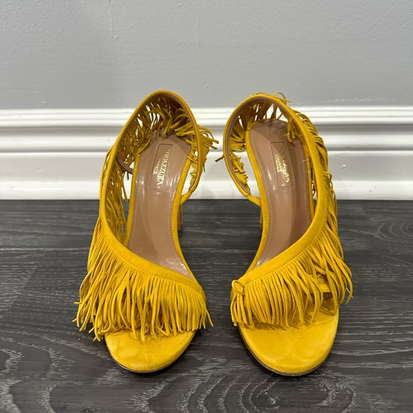 AQUAZZURA Yellow Fringe Designer Heels - Picture 5 of 6